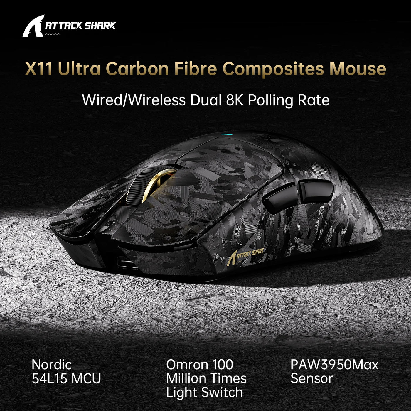Attack Shark X11 Ultra Carbon Fiber Wireless Gaming Mouse