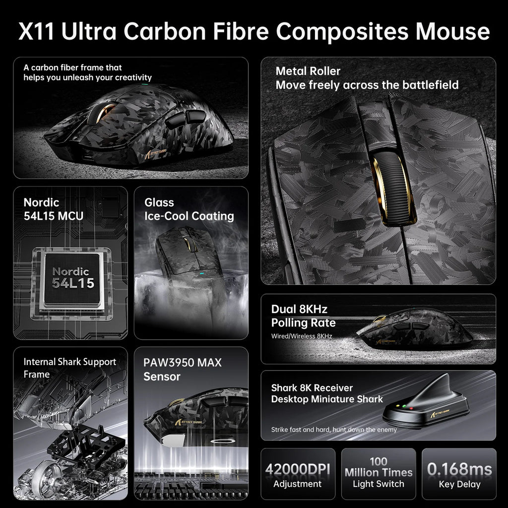 Attack Shark X11 Ultra Carbon Fiber Wireless Gaming Mouse