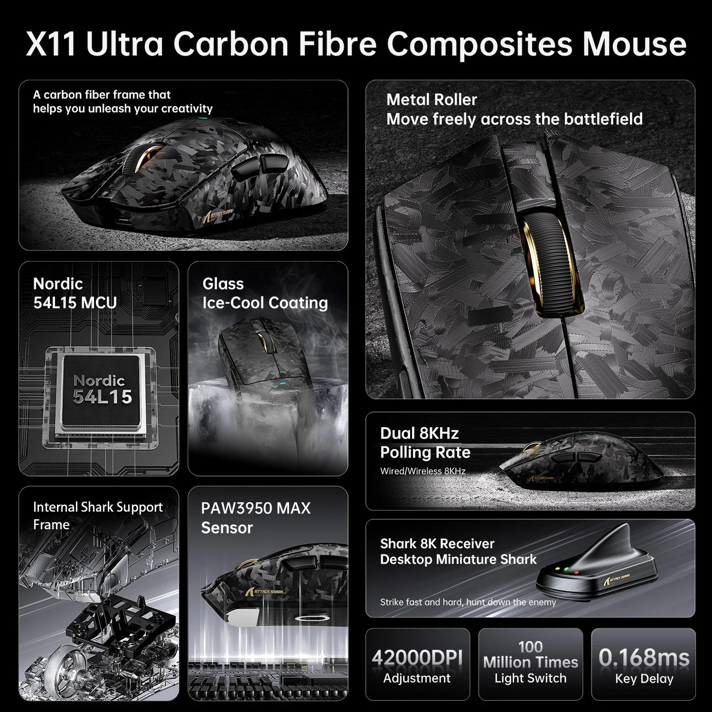 Attack Shark X11 Ultra Carbon Fiber Wireless Gaming Mouse