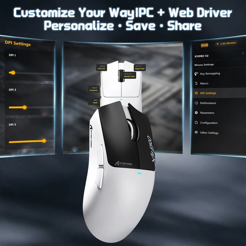 ATTACK SHARK X11 PRO V2 Wireless Gaming Mouse with TFT Display Charging Dock