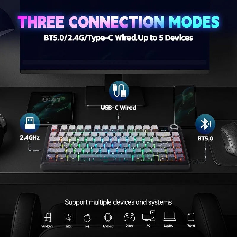 AULA F75 MAX 75% RGB Mechanical Wireless Gaming Keyboard (Topographic Keycaps Gray-Black)