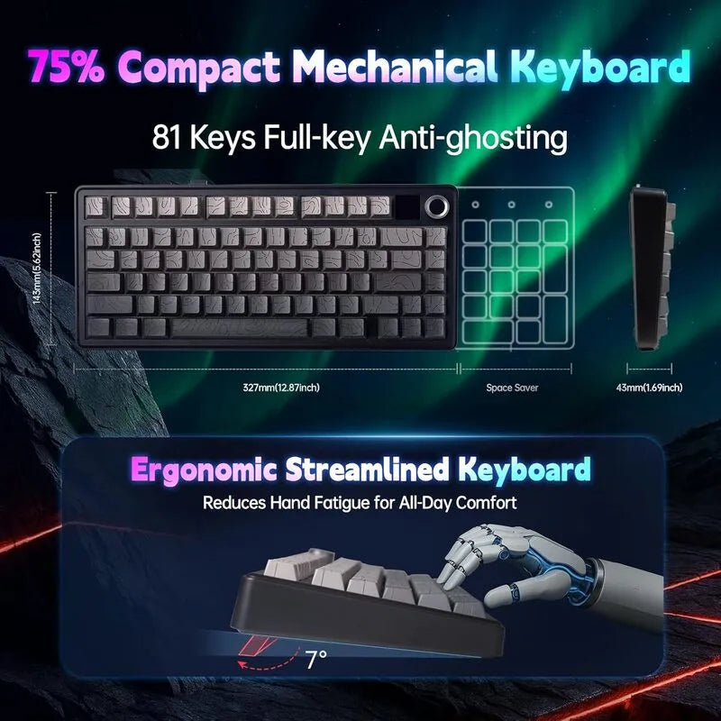 AULA F75 MAX 75% RGB Mechanical Wireless Gaming Keyboard (Topographic Keycaps Gray-Black)