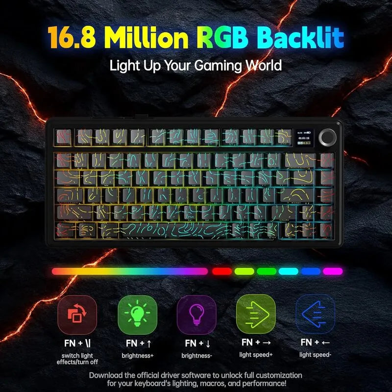 AULA F75 MAX 75% RGB Mechanical Wireless Gaming Keyboard (Topographic Keycaps Gray-Black)