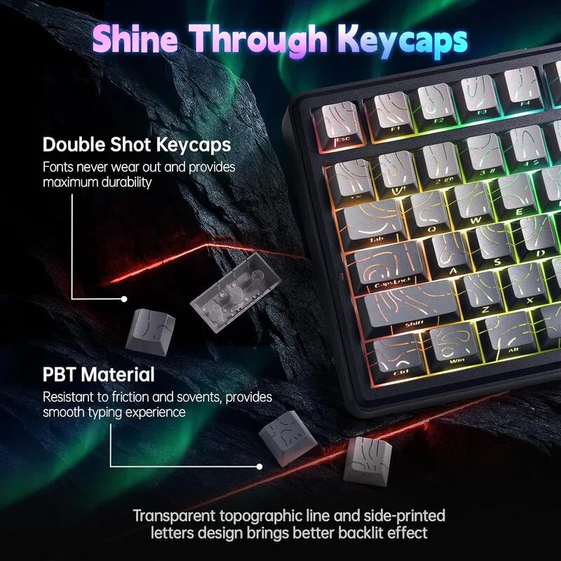AULA F75 MAX 75% RGB Mechanical Wireless Gaming Keyboard (Topographic Keycaps Gray-Black)